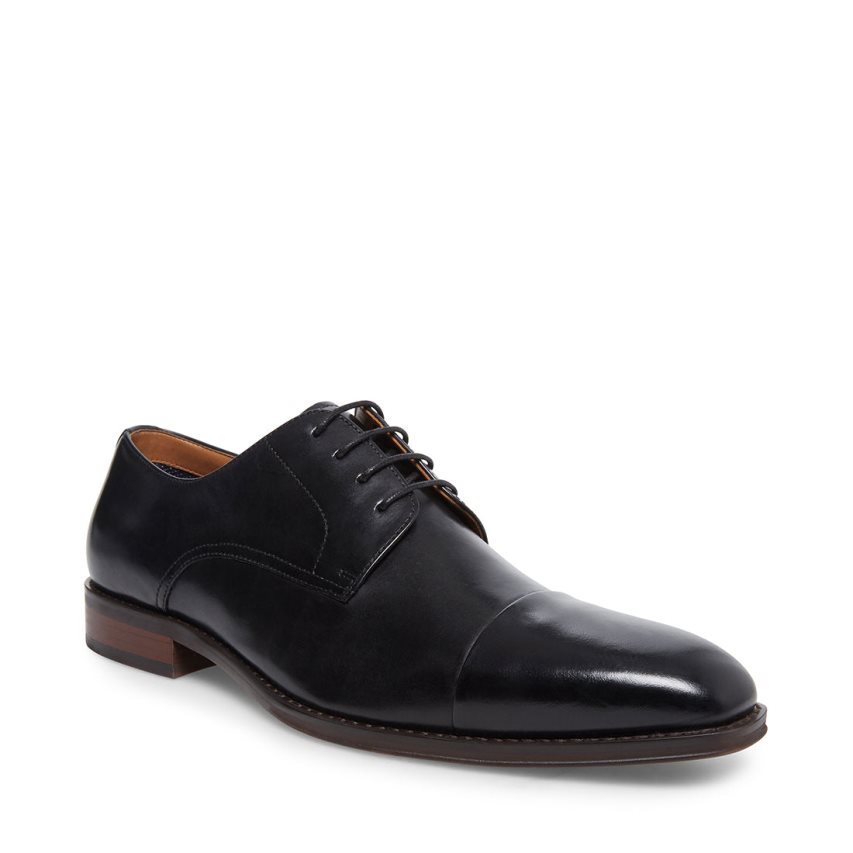 Black Steve Madden Plot Leather Men's Derby Shoes | PH 7519NPZ